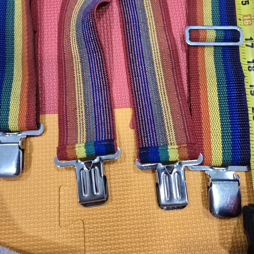 Vintage Nicholas Rainbow‎ Striped Suspenders Braces Made in USA No. 113 Retro - Picture 2 of 9